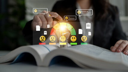 A concept of customer feedback analysis and satisfaction reporting. A dashboard for reviewing user...