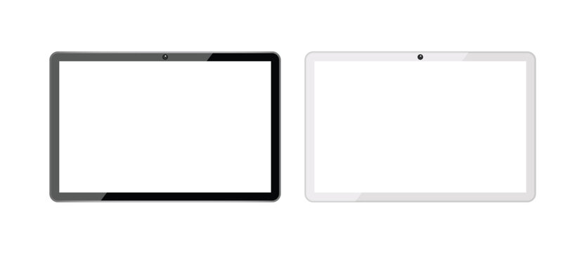 Realistic Tablet Mockup Set with Black and White Frames Isolated on Background Vector Illustration