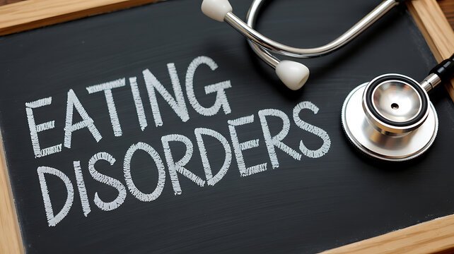 Eating disorders awareness concept with stethoscope on chalkboard background medical health education mental wellness