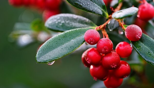 Close Up Of Bearberry Arctostaphylos Uva Ursi With Dewdrops