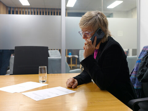 Business Meeting With a Woman on the Phone in a Modern Office