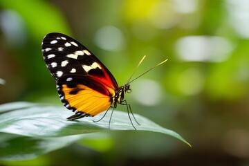 Obraz premium Colorful Butterfly Resting on Leaf with Detailed Patterns in Nature