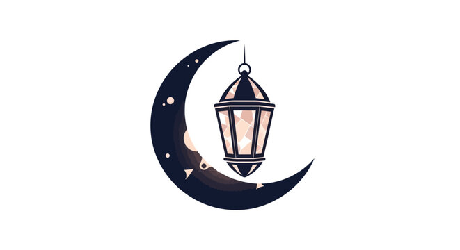 Ramadan lantern hanging on crescent moon.