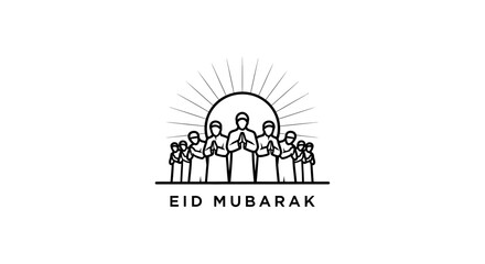 Fototapeta premium Simple Eid Mubarak Greeting with Family Illustration.