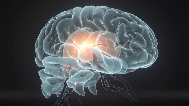 Translucent Human Brain Highlighting Hypothalamus Appetite Regulation