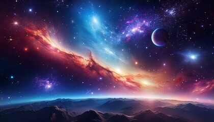 Fototapeta premium Colorful Starscape In Outer Space With Galaxies And Nebulae