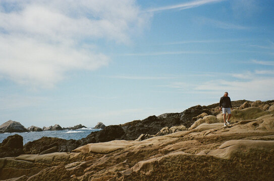 Walking Along Rocky Shoreline at Point Lobos, Carmel, California