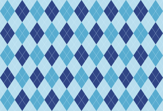 Argyle pattern seamless background in navy, medium and light icy blue for sweaters and smart casual fashion
