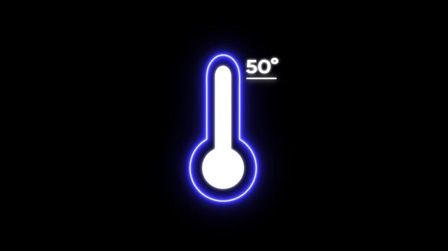 Glowing Blue Thermometer with 50 Degree Temperature Reading on Black Background heat weather climate