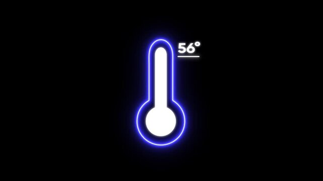 Glowing blue thermometer with temperature 56 degrees on black background for weather forecast or temperature concept