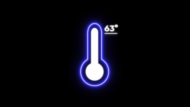 Glowing Blue Thermometer with Temperature Reading 63 Degrees on Black Background neon