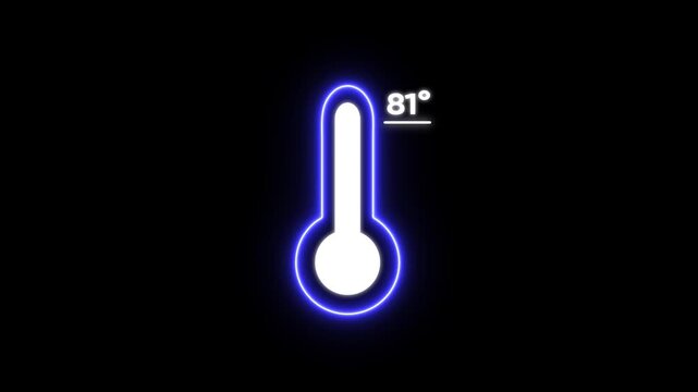 Glowing Blue Thermometer with Temperature Reading 81 Degrees on Black Background neon