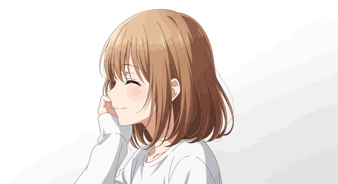 Young Anime Girl with Bobbed Hair.