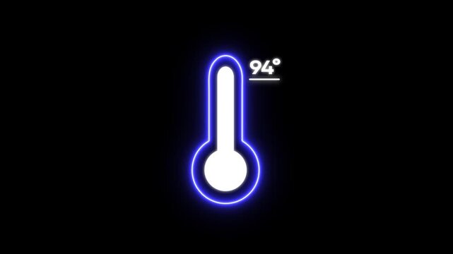Glowing Blue Thermometer with 94 Degrees Reading on Black Background for Weather Temperature Concepts