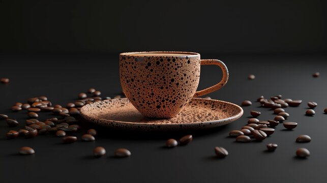 A photo of an espresso cup with coffee beans