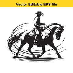 Cowboy Riding Horse Silhouette Vector Illustration on White