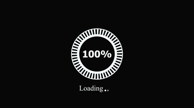Loading Animation Circle 100 Percent Progress Indicator White on Black Background loading screen.