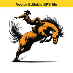 Cowboy Riding Bucking Horse Vector Illustration Design