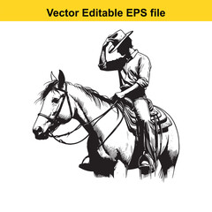Cowboy Riding Horse Silhouette Illustration - Vector Graphic