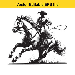 Cowboy Riding Horse Silhouette Vector Illustration