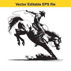 Cowboy Riding Bucking Horse Vector Illustration