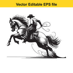 Cowboy Riding Horse Silhouette Design - Vector Illustration