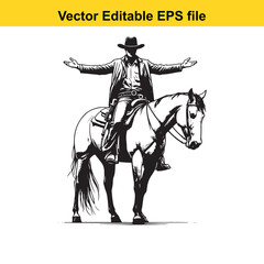 Cowboy on Horseback Silhouette Illustration - Vector Design