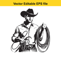 Cowboy Lasso Vector Illustration on White Background