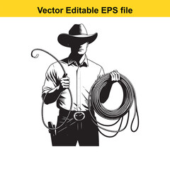 Cowboy Lasso Rope Vector Illustration on White Background