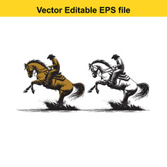 Cowboy Riding Horse Vector Illustration - Editable EPS