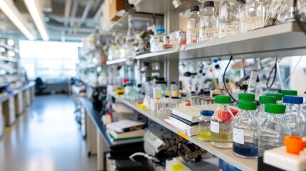 Fototapeta premium Bright Midday Scene in a Laboratory with Storage Space and Various Equipment