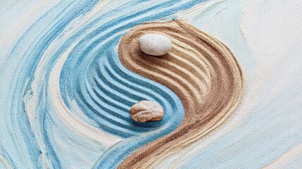 Naklejka premium Abstract yin yang symbol formed with sand and pebbles on textured surface