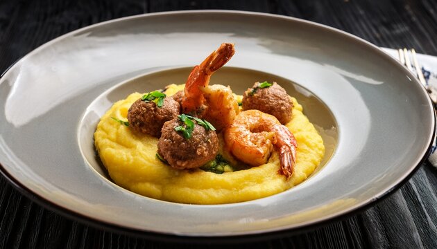 Venetian Cicchetti Polpette Sarde In Saor And Shrimps With Polenta