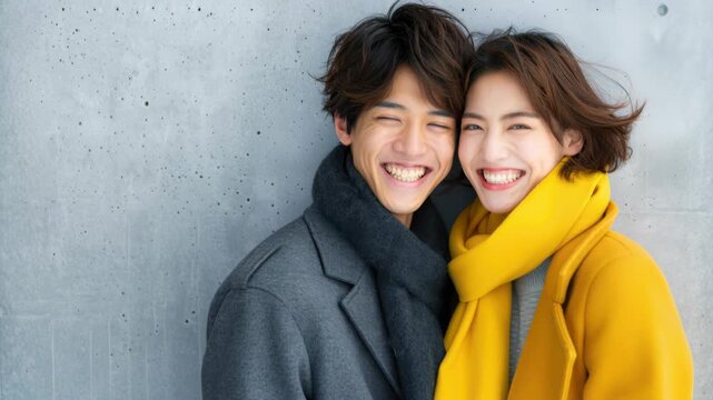 Joyful Duo in the Embrace of Connection: A smiling couple, entwined in an embrace, shares a moment of pure bliss and affection, creating an image of togetherness and emotional warmth.