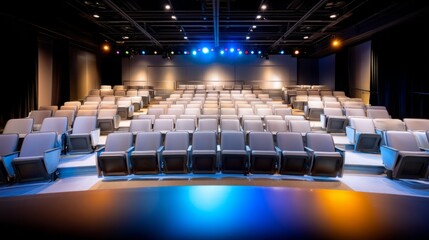 Obraz premium Modern Projection Room with Dim Blue Lighting and Comfortable Seating