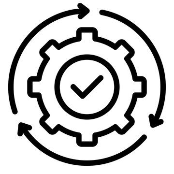 execution outline icon. gear process cycle. task action. business operation