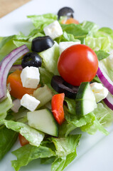 Top View of Beautiful Greek Salad made with Fresh Vegetables