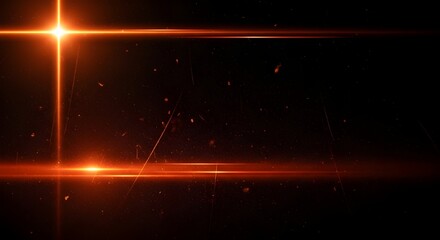Fototapeta premium Orange lens flares shining across a dark background with realistic dust particles and film grain