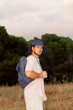 Stylish man with backpack