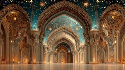 Fototapeta premium Stunning 3D Eid al-Adha Scene with Warm Tones of Gold and Beige