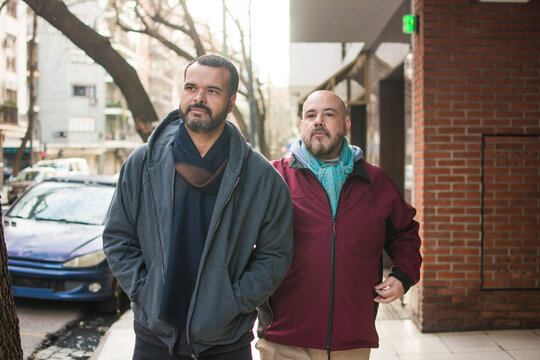 Gay couple walking down the street