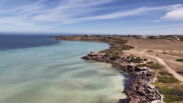 Perlubie Beach, Eyre Peninsula, South Australia &ndash; 4K Aerial Drone Footage of Turquoise Waters, White Sand Dunes and Remote Coastal Landscape near Eba Anchorage and Streaky Bay in Dry Season. 