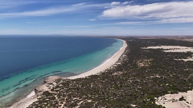 Perlubie Beach, Eyre Peninsula, South Australia &ndash; 4K Aerial Drone Footage of Turquoise Waters, White Sand Dunes and Remote Coastal Landscape near Eba Anchorage and Streaky Bay in Dry Season. 