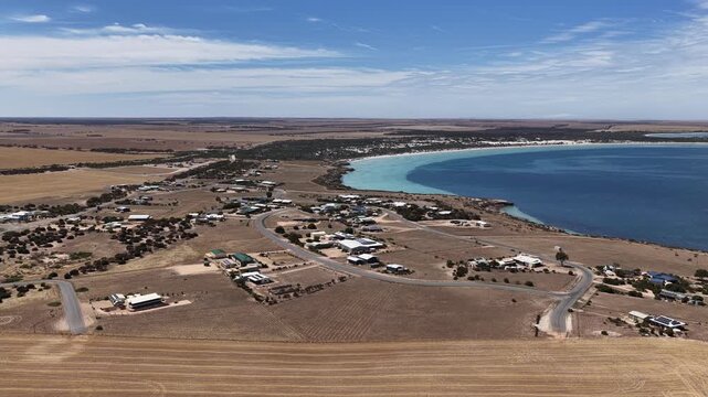 Perlubie Beach, Eyre Peninsula, South Australia &ndash; 4K Aerial Drone Footage of Turquoise Waters, White Sand Dunes and Remote Coastal Landscape near Eba Anchorage and Streaky Bay in Dry Season. 