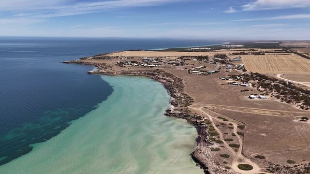 Perlubie Beach, Eyre Peninsula, South Australia &ndash; 4K Aerial Drone Footage of Turquoise Waters, White Sand Dunes and Remote Coastal Landscape near Eba Anchorage and Streaky Bay in Dry Season. 