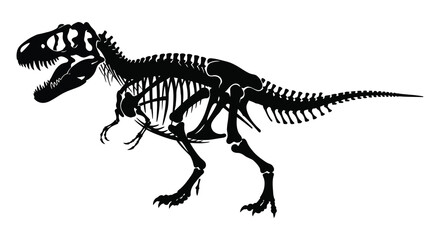A striking black silhouette depicts the complete skeletal structure of a tyrannosaurus rex silhouette high quality professional detailed modern elegant stylish © GDOthoi02