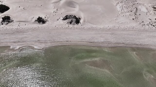 Perlubie Beach, Eyre Peninsula, South Australia &ndash; 4K Aerial Drone Footage of Turquoise Waters, White Sand Dunes and Remote Coastal Landscape near Eba Anchorage and Streaky Bay in Dry Season. 