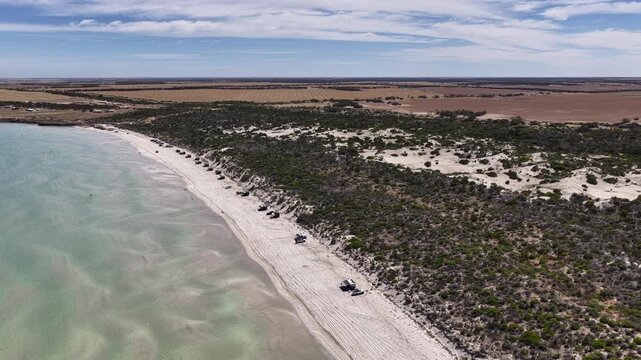 Perlubie Beach, Eyre Peninsula, South Australia &ndash; 4K Aerial Drone Footage of Turquoise Waters, White Sand Dunes and Remote Coastal Landscape near Eba Anchorage and Streaky Bay in Dry Season. 