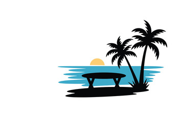 Fototapeta premium Serene tropical beach scene with palm trees at sunset