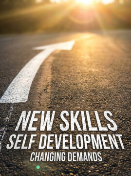 New skill development training growth leadership success career improvement business employee motivation concept Upskilling and skill development growth